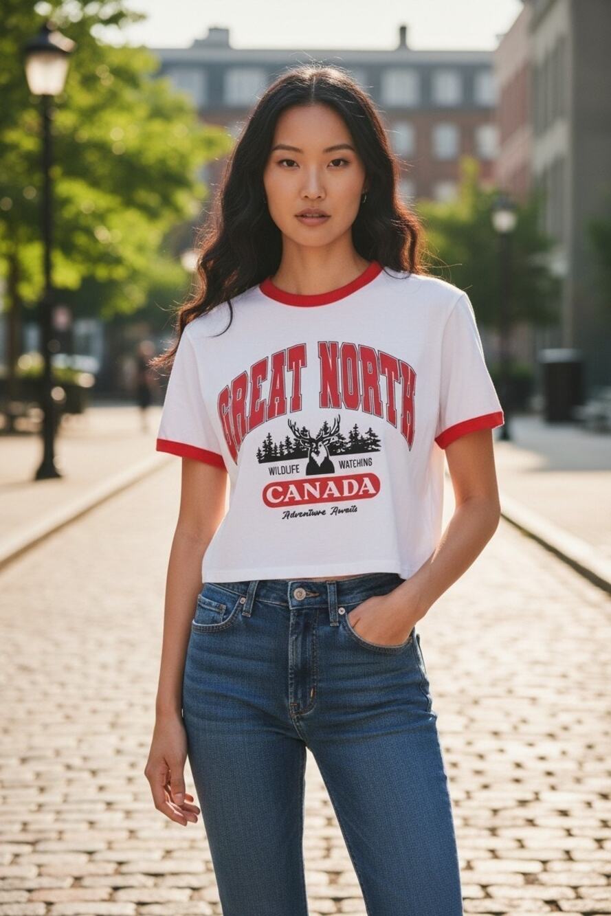 Streetwear Society Great North Canada Graphic Ringer Tee, Crop-Size: Medium